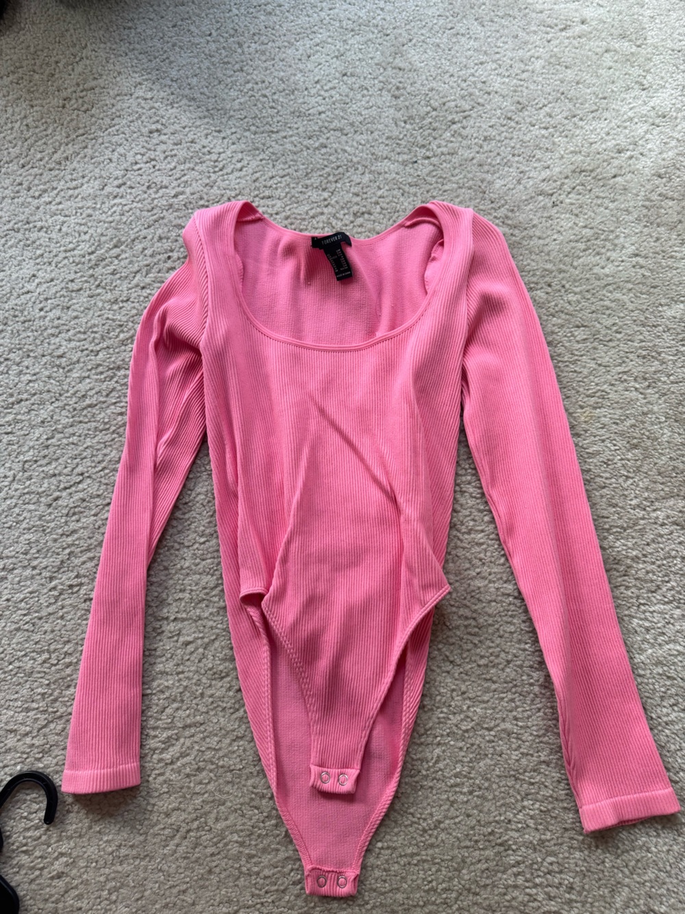 Forever 21 Pink Ribbed Long Sleeve Bodysuit